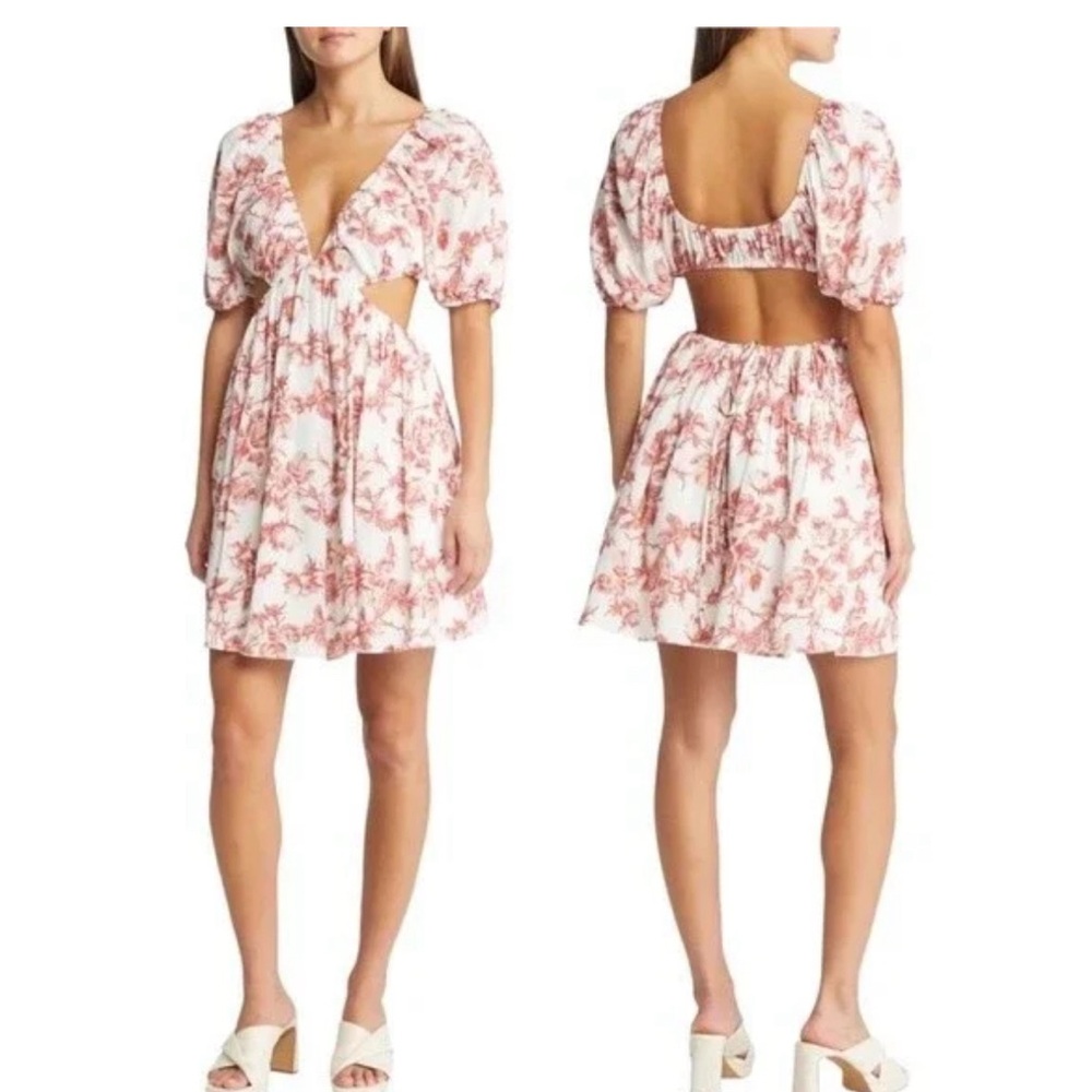 Bardot Eden Floral Mini Dress Cutouts Red Large NWT